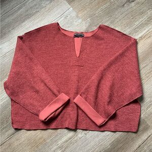 Urban Outfitters Boxy Oversize V-neck Long Sleeve Pullover Top Red Burgundy XS
